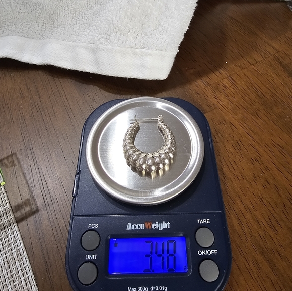 Vintage Chunky Ribbed Silver Oval Shrimp Hoop Earrings 925 - Picture 9 of 9